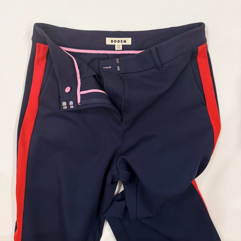 Boden Exeter Wide Leg Trouser Pants Navy with Red Racing Stripe 12P Petite EUC - Picture 4 of 10